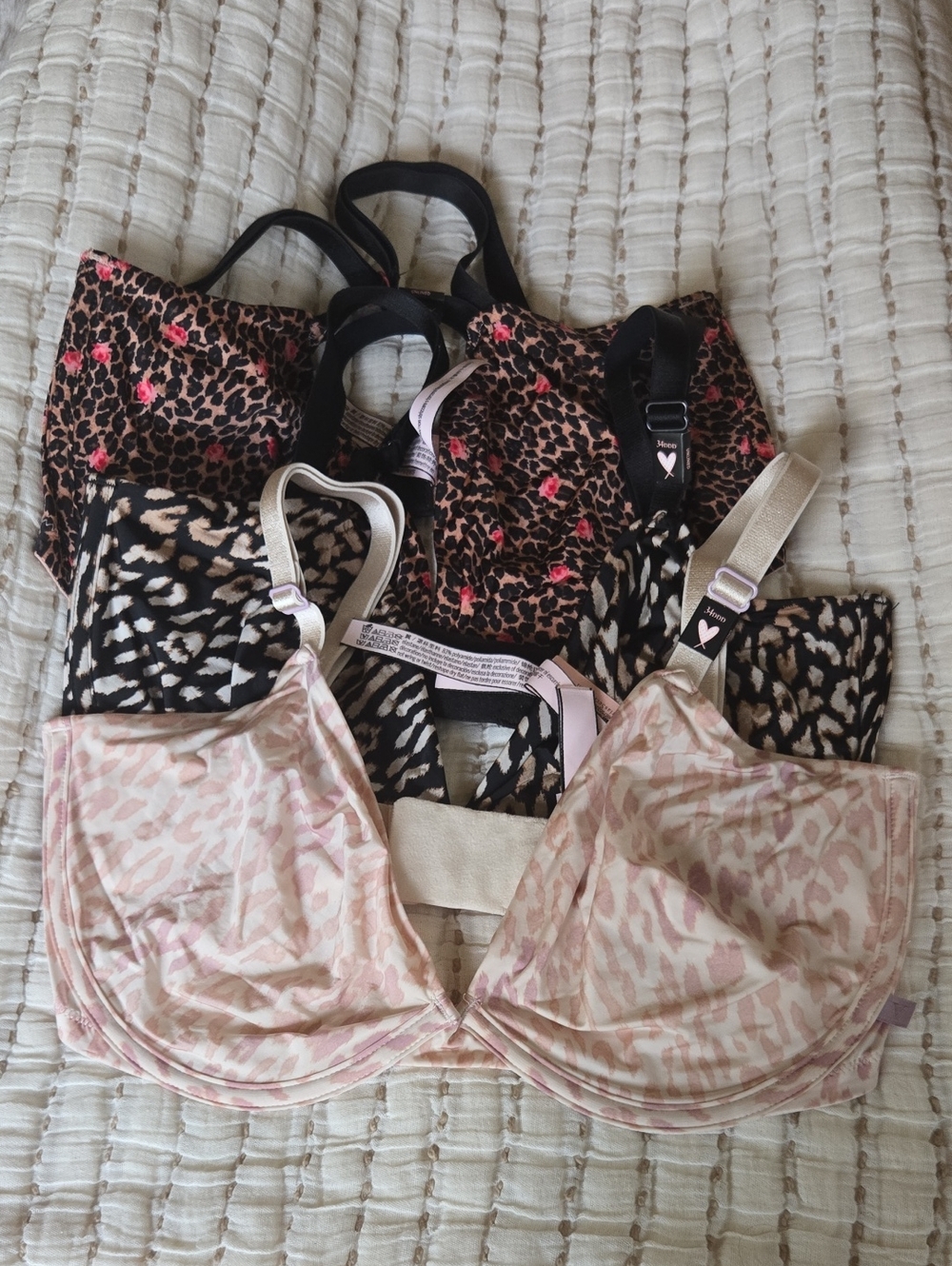 NEW Victoria's Secret Unlined Demi Bras (3) Mixed Animal Prints - 34F (34 DDD)